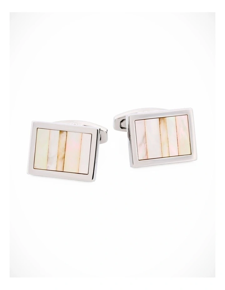 Polished Rhodium Plated Multi Coloured Mother Of Pearl Cufflinks image 3