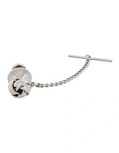 Rhodium Plated & Knot Tie Tak & Chain