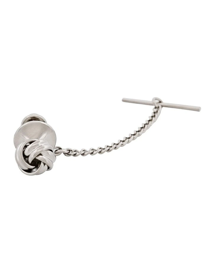 Rhodium Plated & Knot Tie Tak & Chain image 1
