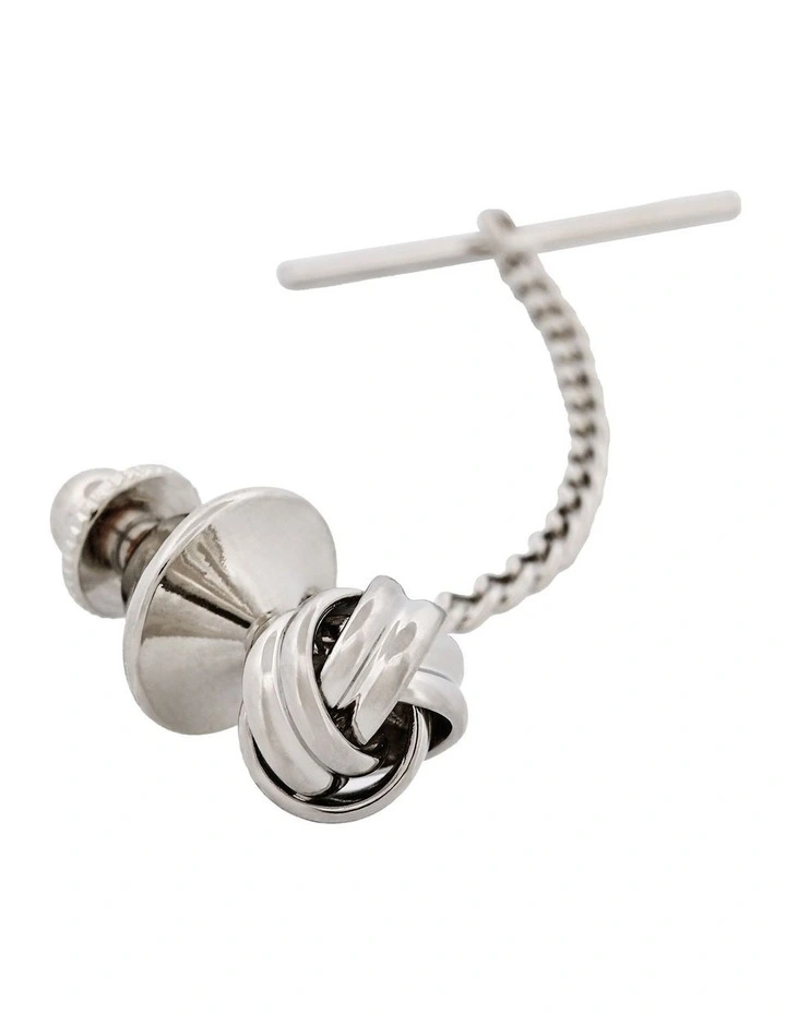 Rhodium Plated & Knot Tie Tak & Chain image 2