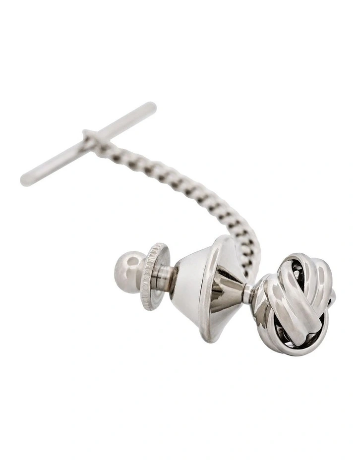 Rhodium Plated & Knot Tie Tak & Chain image 3
