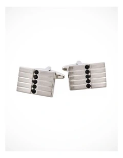 Brushed Rhodium Plated Rectangle Cufflinks with 5 Jet Black Crystals