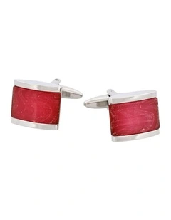 Rhodium Plated Pink Swirl Patterned Cats Eye Cufflinks