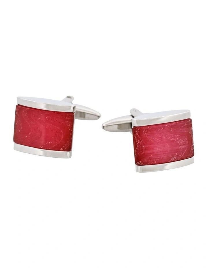 Rhodium Plated Pink Swirl Patterned Cats Eye Cufflinks image 1