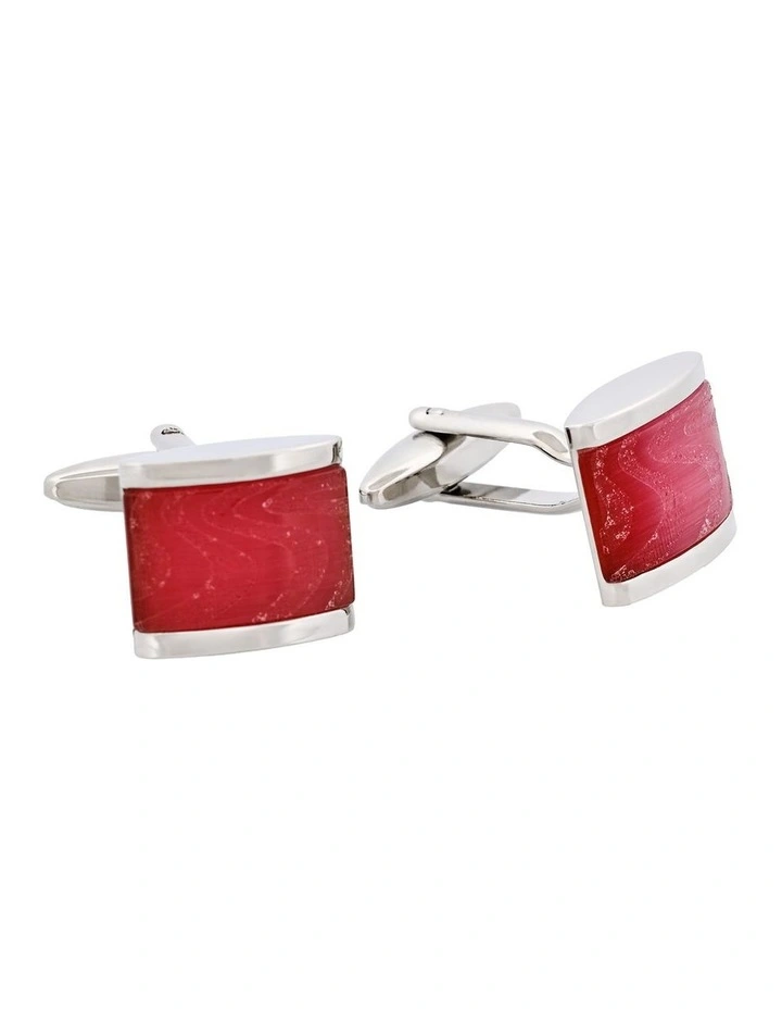 Rhodium Plated Pink Swirl Patterned Cats Eye Cufflinks image 2