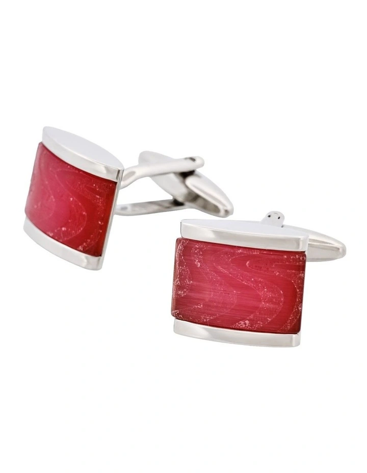 Rhodium Plated Pink Swirl Patterned Cats Eye Cufflinks image 3