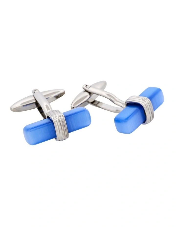 Blue Cats Eye T-Bar Cufflinks image 2