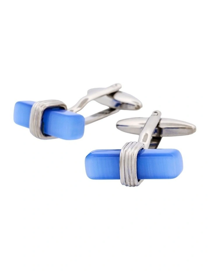 Blue Cats Eye T-Bar Cufflinks image 3