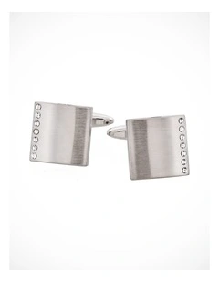 Brushed Rodium Plated & Crystal Cufflinks