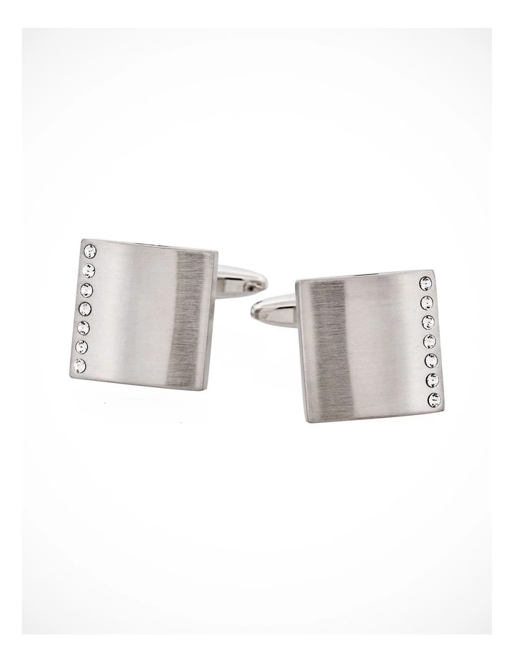 Brushed Rodium Plated & Crystal Cufflinks image 1