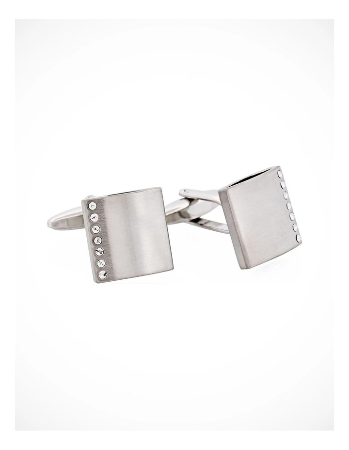 Brushed Rodium Plated & Crystal Cufflinks image 2