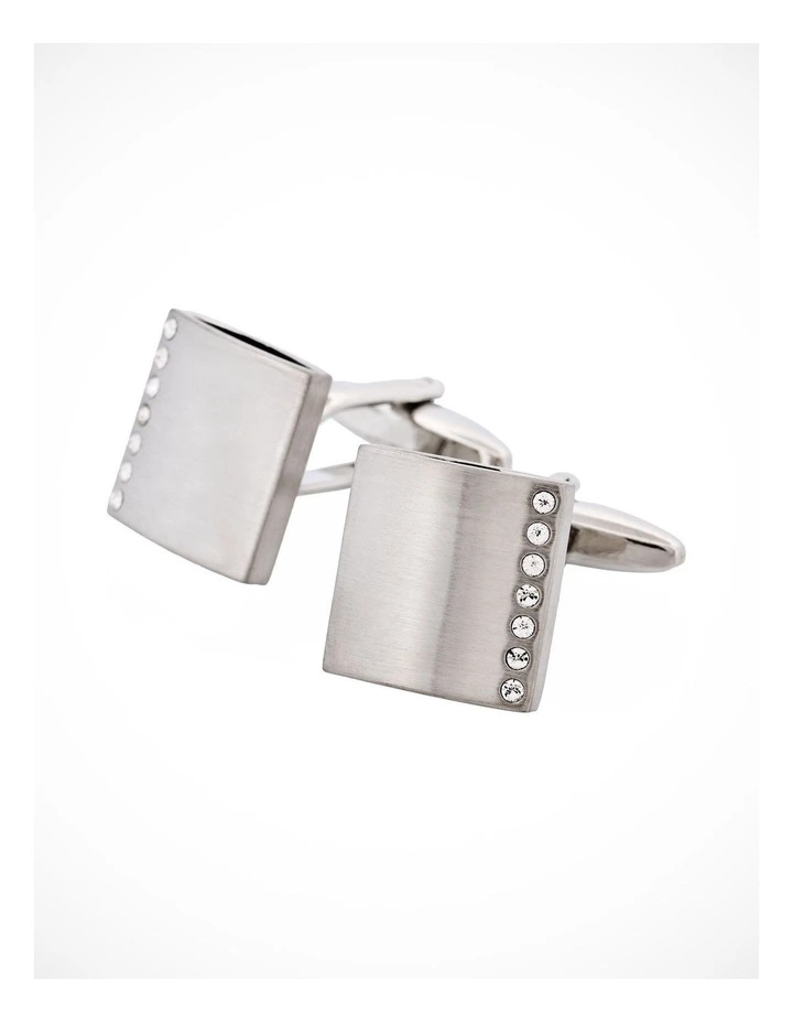 Brushed Rodium Plated & Crystal Cufflinks image 3