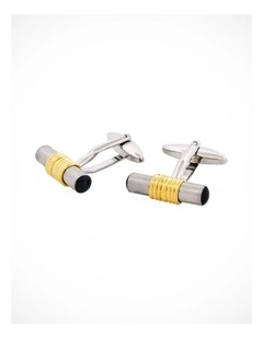 Brushed Rhodium & Gold & Black Plated Tube Cufflinks