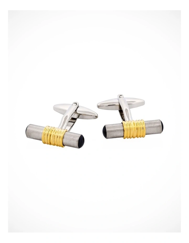 Brushed Rhodium & Gold & Black Plated Tube Cufflinks image 2