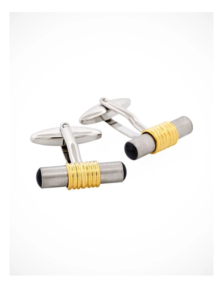 Brushed Rhodium & Gold & Black Plated Tube Cufflinks image 3