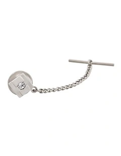 Rhodium Plated & Crystal Tie Tak & Chain