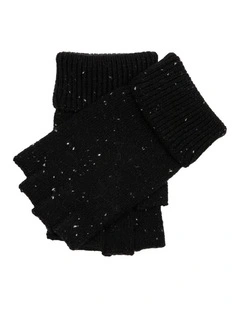 Dents Mens Fingerless Wool Blend Knitted Gloves w/ Marl Yarn in Black
