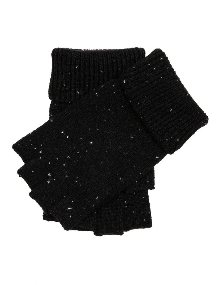 Dents Mens Fingerless Wool Blend Knitted Gloves w/ Marl Yarn in Black image 1