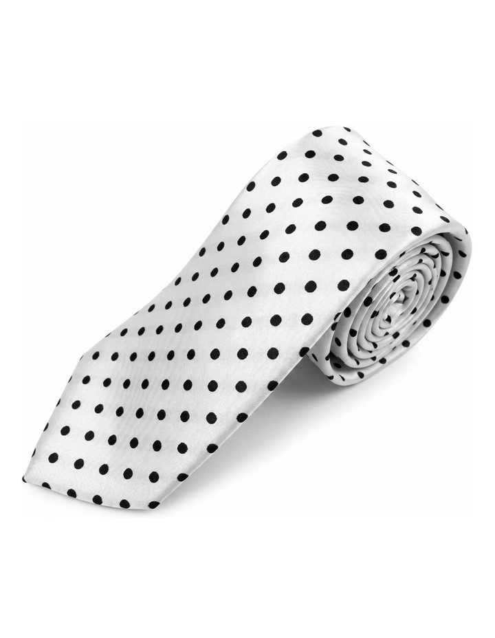 Formalaties Polka Dot 8cm Mens Satin Tie in Silver/Black image 1