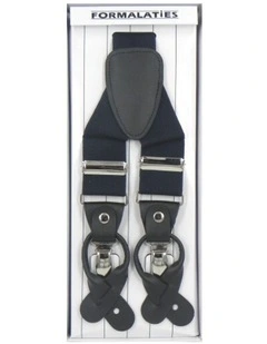 Mens Premium Convertible Suspenders Braces Clip On Elastic Y-Back Traditional - Navy