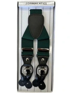 Mens Premium Convertible Suspenders Braces Clip On Elastic Y-Back Traditional - Bottle Green