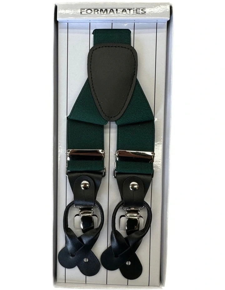 Mens Premium Convertible Suspenders Braces Clip On Elastic Y-Back Traditional - Bottle Green image 1