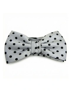 Formalaties Luxury Satin Polka Dot Hank Pocket Square & Bow Tie in Silver/Black