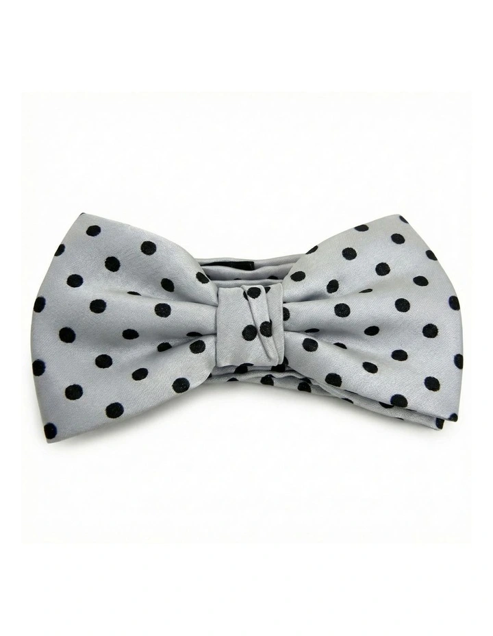 Formalaties Luxury Satin Polka Dot Hank Pocket Square & Bow Tie in Silver/Black image 1