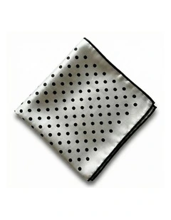 Formalaties Luxury Satin Polka Dot Hank Pocket Square Handkerchief in Silver/Black