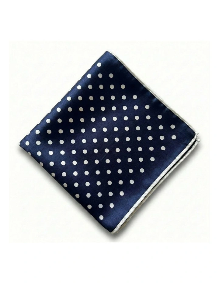 Formalaties Satin Polka Dot Hank Pocket Square Handkerchief in Navy/White image 1