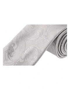 Premium Tapestry Slim Skinny Tie Paisley - Platinum Silver - 5cm Wide