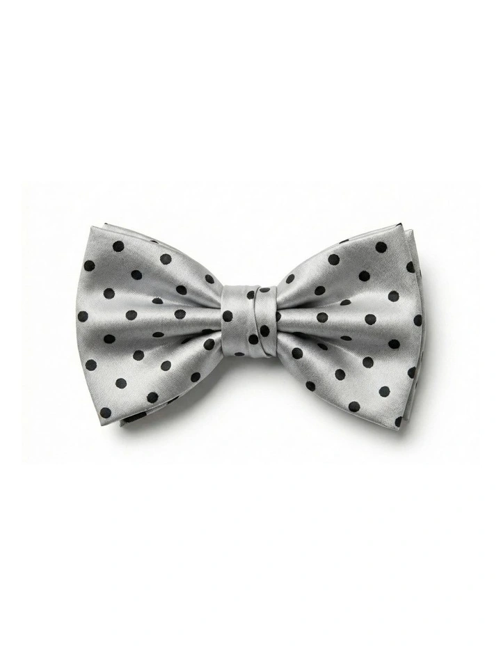 Formalaties Luxury Satin Polka Dot Bow Tie in Silver/Black image 1