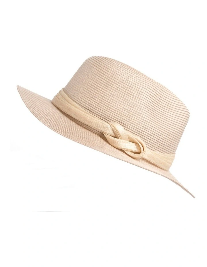 Soft beige unisex braid fedora hat MA990BE image 2