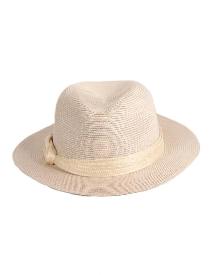 Soft beige unisex braid fedora hat MA990BE image 3