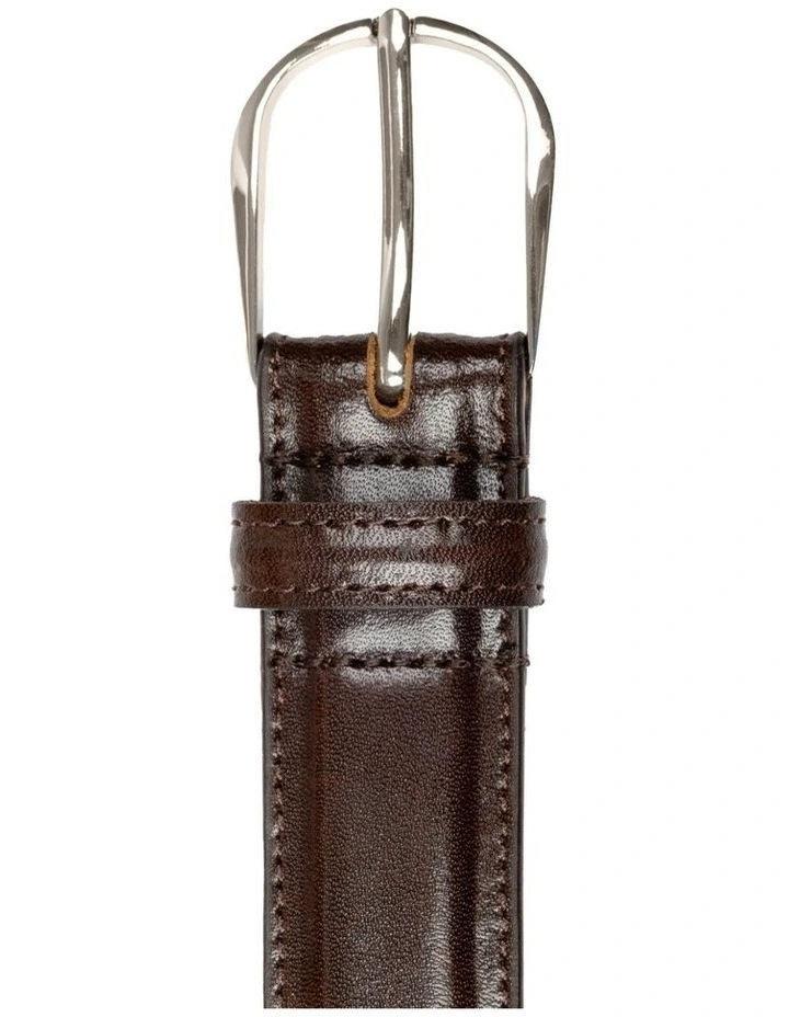 Dents Mens Heritage Lined Leather Belt with Shiny Silver Buckle and Stitched Edge in Brown image 2