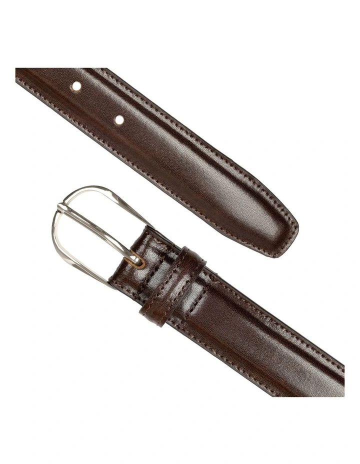 Dents Mens Heritage Lined Leather Belt with Shiny Silver Buckle and Stitched Edge in Brown image 3