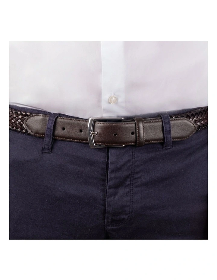 Dents Mens Woven Leather Belt with Satin Nickel Buckle in Brown image 2