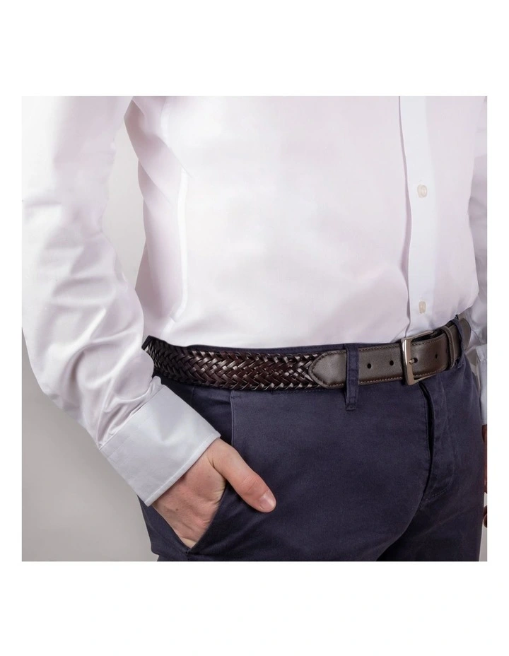 Dents Mens Woven Leather Belt with Satin Nickel Buckle in Brown image 6