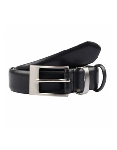 Double Keeper Leather Dress Belt in Black