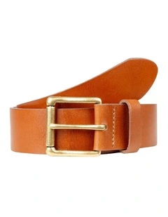 Dents Mens Heritage Lined Full-Grain Leather Belt with Antique Brass Buckle in Tan