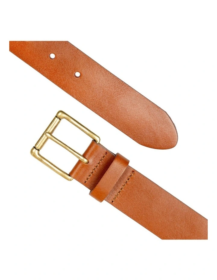 Dents Mens Heritage Lined Full-Grain Leather Belt with Antique Brass Buckle in Tan image 3