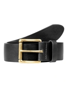 Dents Mens Heritage Lined Full-Grain Leather Belt with Antique Brass Buckle in Black