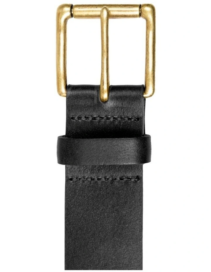 Dents Mens Heritage Lined Full-Grain Leather Belt with Antique Brass Buckle in Black image 2