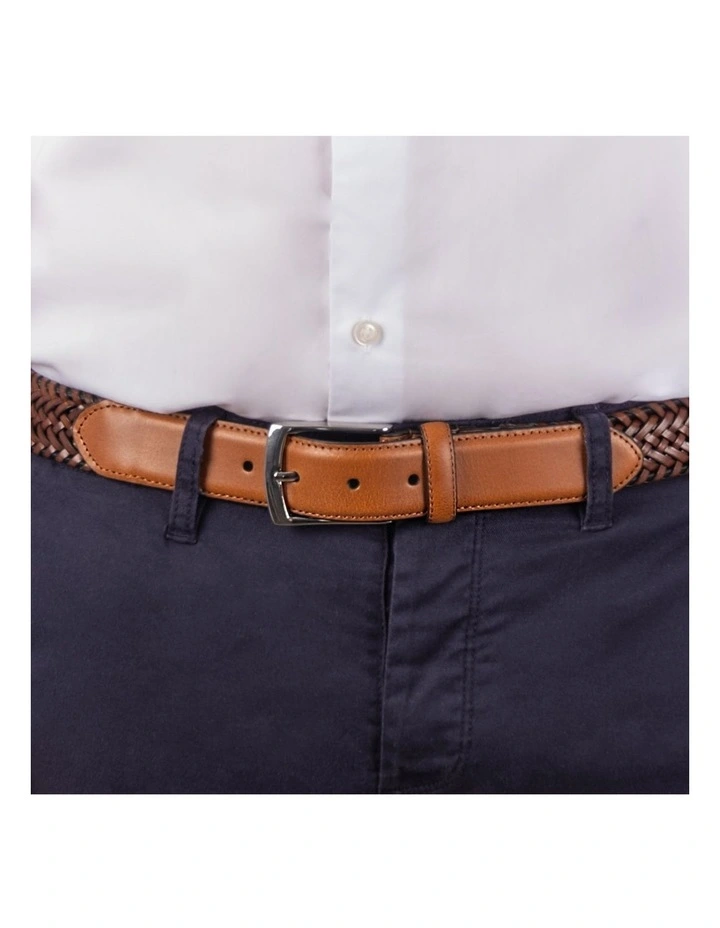 Dents Mens Woven Leather Belt with Satin Nickel Buckle in Tan image 3