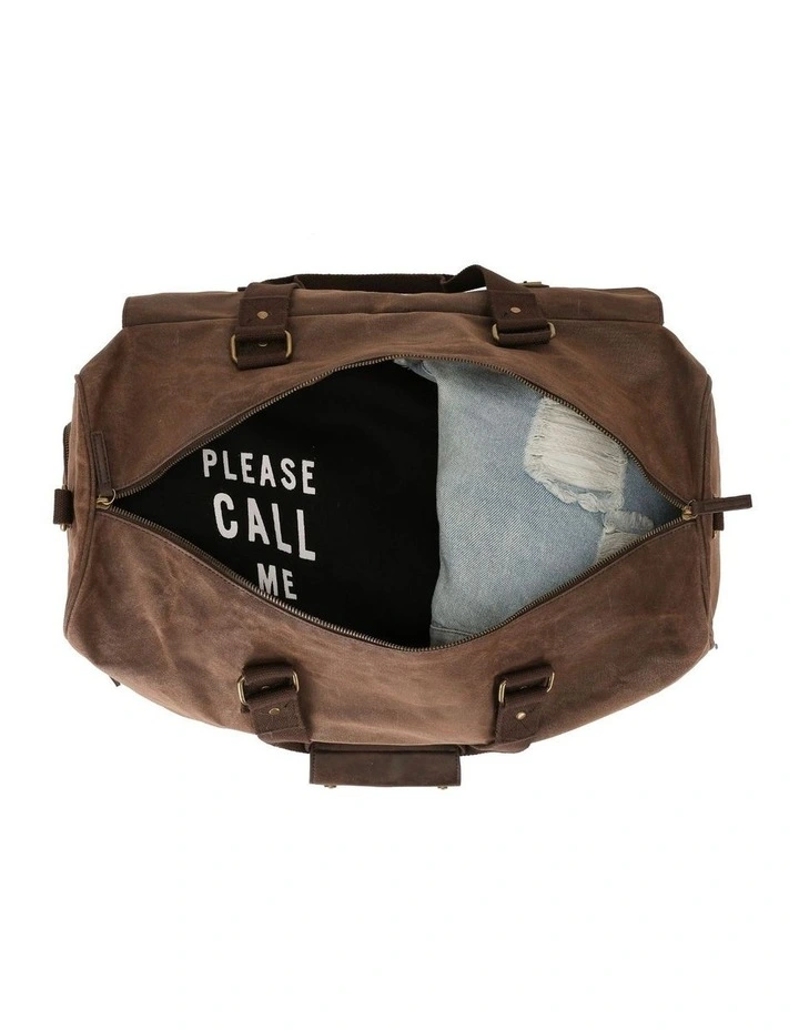 Waxed Canvas Buckle-Closure Duffle Bag - Brown image 2