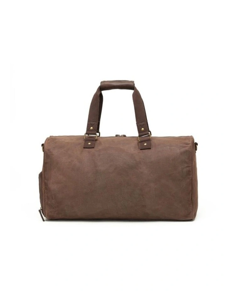 Waxed Canvas Buckle-Closure Duffle Bag - Brown image 3