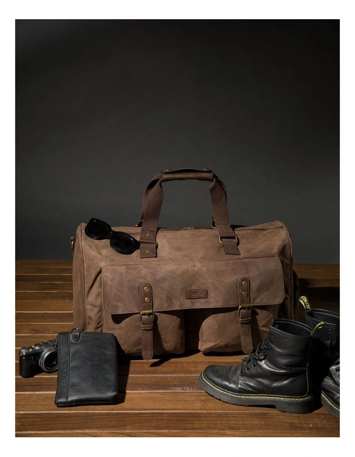 Waxed Canvas Buckle-Closure Duffle Bag - Brown image 4