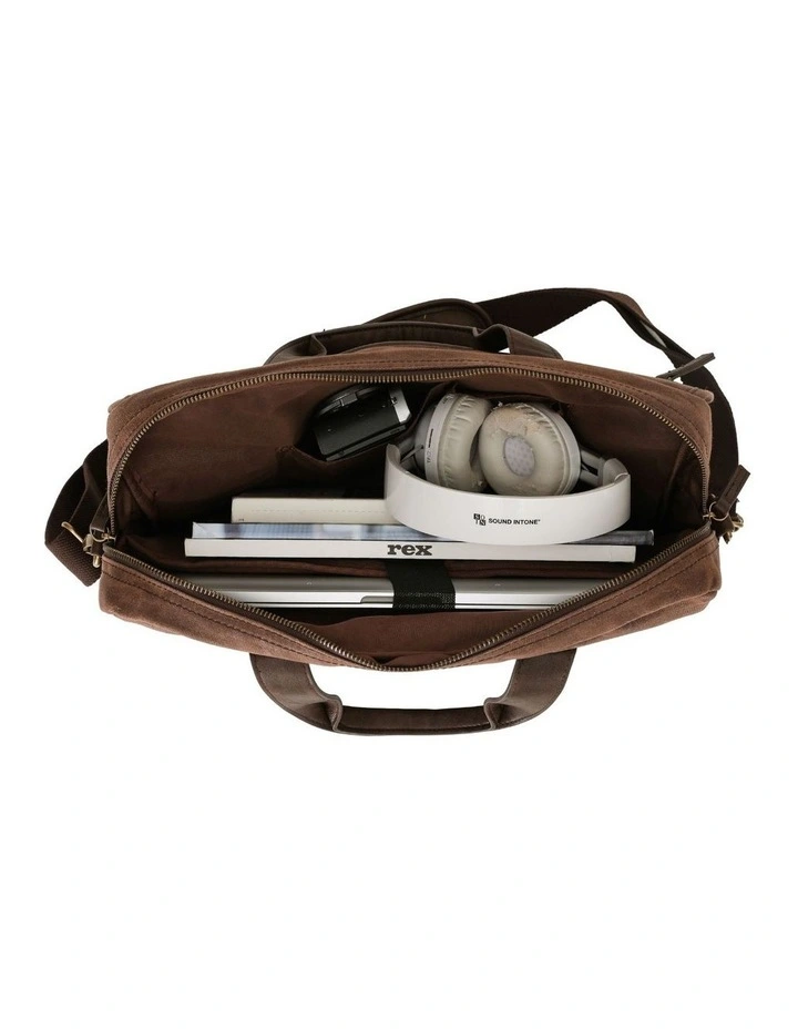 Waxed Canvas Briefcase - Brown image 2