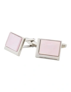 Rhodium Pink Mother Of Pearl Cufflinks