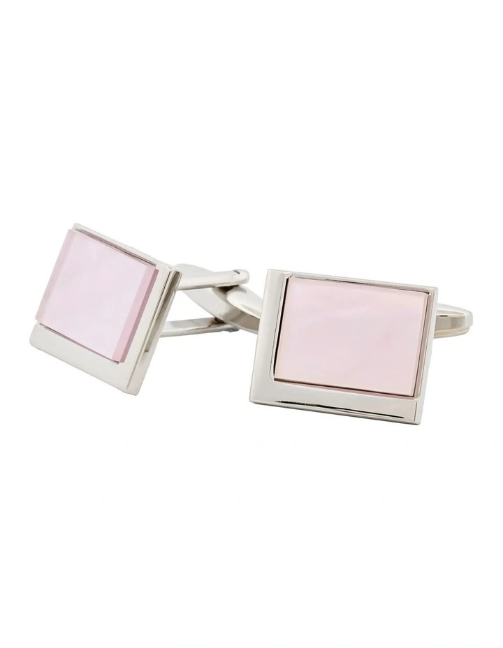 Rhodium Pink Mother Of Pearl Cufflinks image 1